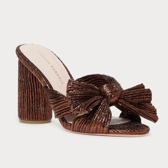 Loeffler Randall Shoes - Loeffler Randall Penny Metallic Lamé Block-Heel Mules In Mocha
